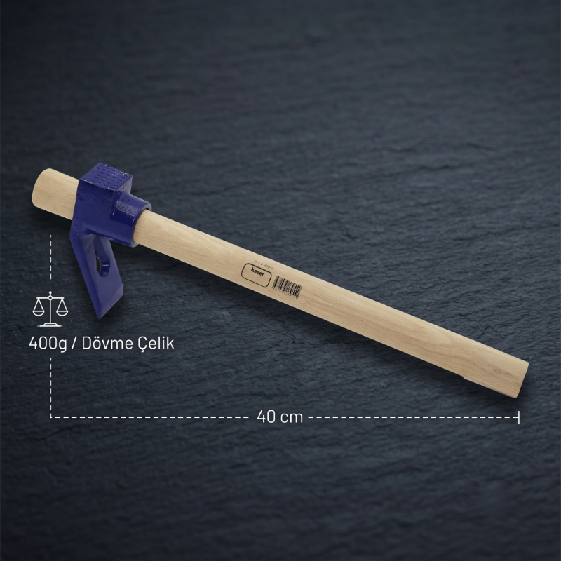 Ahşap Saplı Dövme Çelik Keser - Boyalı Sap - 400 Gram
