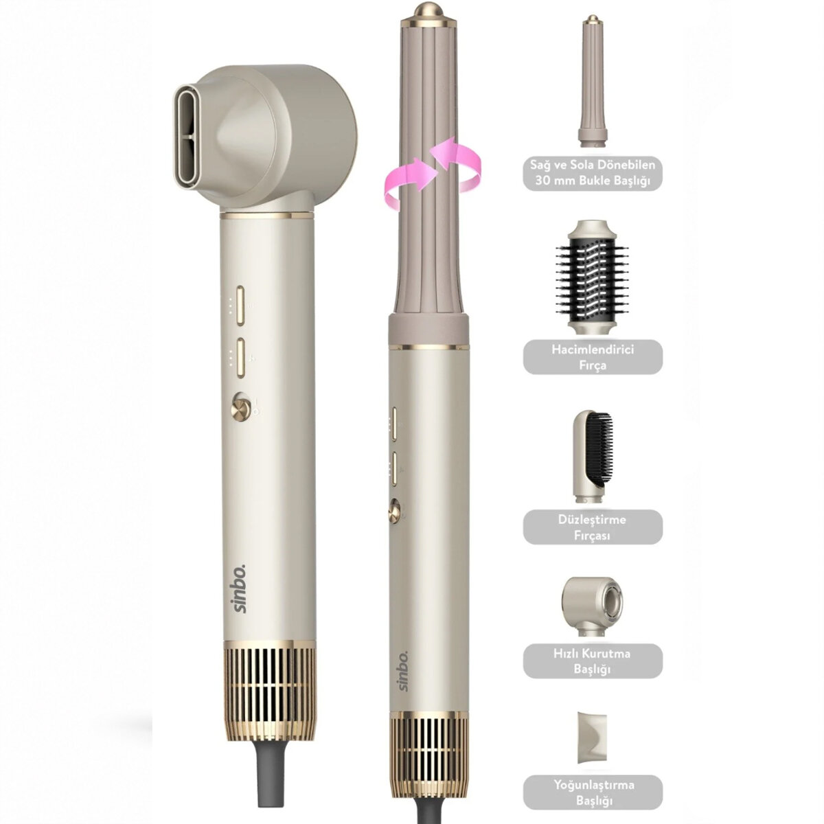 Sinbo Air Brush Saç Şekillendirme Cihazı - 5 Başlıklı - Rose Gold Renk