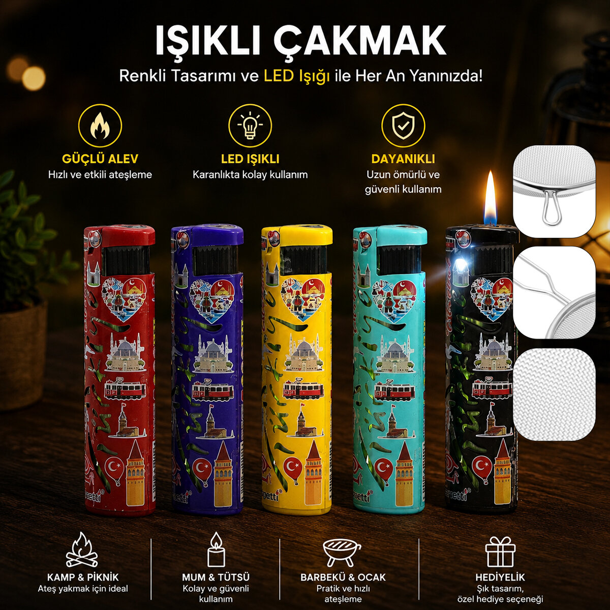 Rüzgar Çakmağı - LED Işıklı - Türkiye Temalı - Renkli